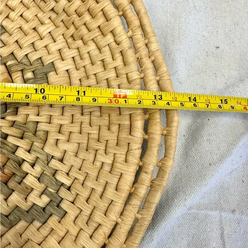 Vintage set of 2 southwest boho woven wicker basket/tray in natural‎ & greens